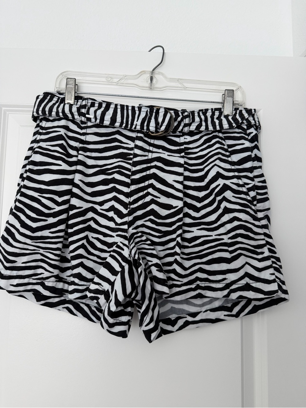 LOFT Black & White Zebra-Print High Waist Paperbag Shorts